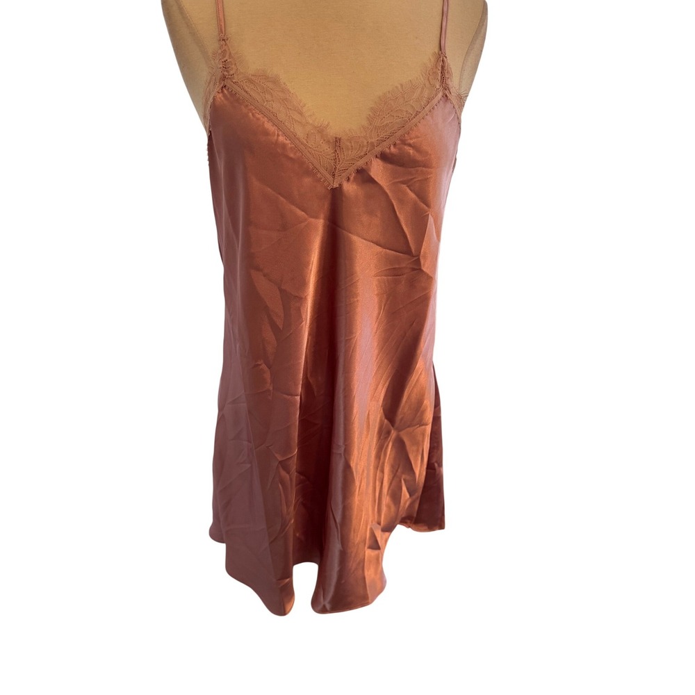 In Bloom by Jonquil Rose Pink Satin Lace Trim Chemise Nightgown Large NWT
